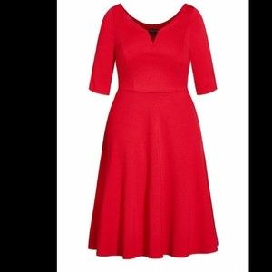 NWT City Chic Red Classic sleeve Midi dress with pockets; size 16